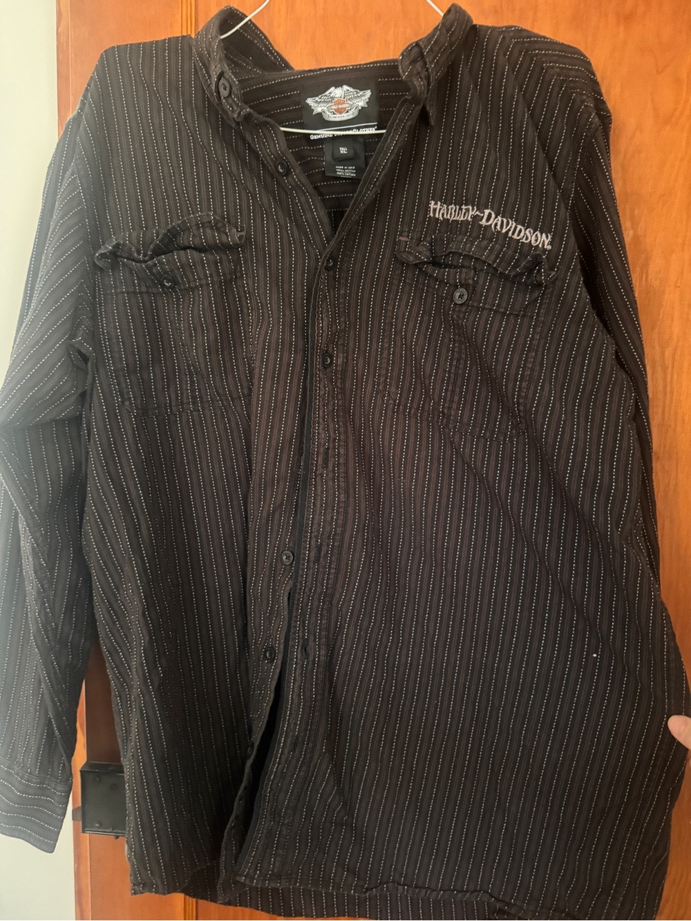 Harley-Davidson Black Pinstripe Long-Sleeve Button Shirt